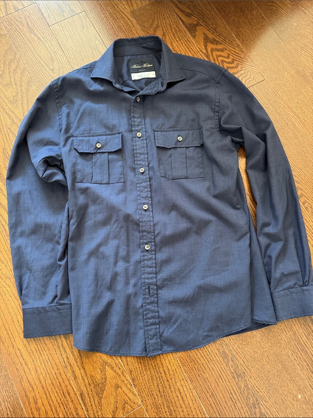 Made in USA Brooks Brothers Men's Dark Navy 100% Merino Wool Shirt